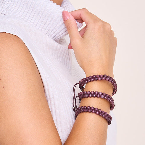 Châtaignier | Argent | Bracelet double macramé en verre Cheshire